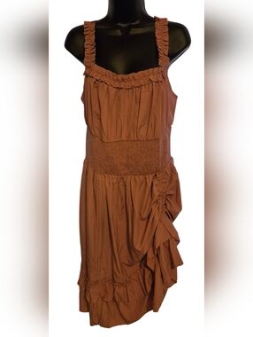 Ruffled Chest & Smocked Waist Midi Dress in Pink